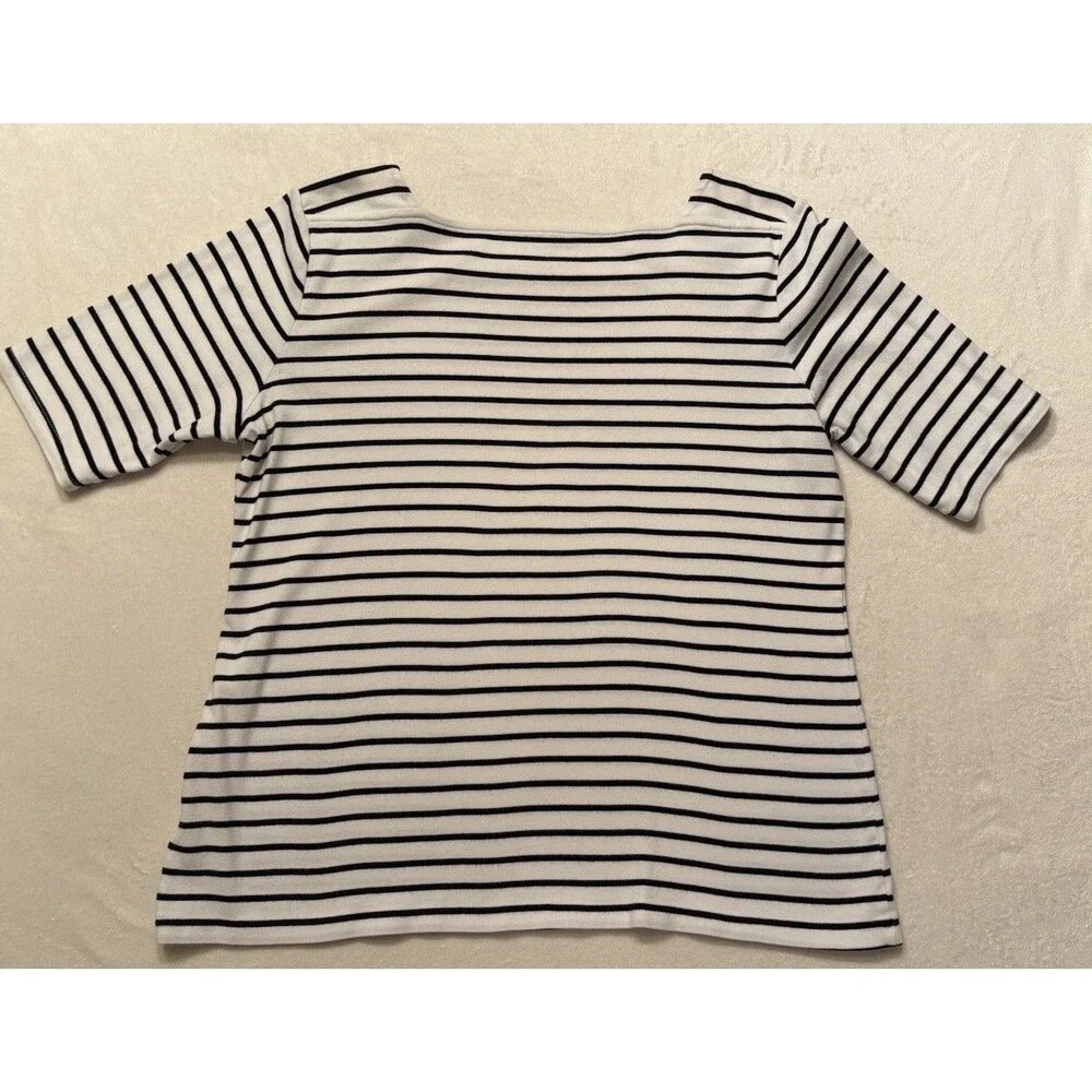 Croft & Barrow 100% Cotton Women’s Crew Neck Striped Top Size XL Black/White